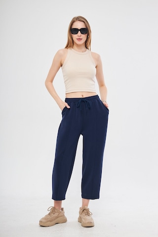 Haki Ultra Yumuşak, Dikiş Detaylı Havuç Kesim Bağcıklı Lastikli Bilek Boy Kadın Modal Pantolon Lacivert