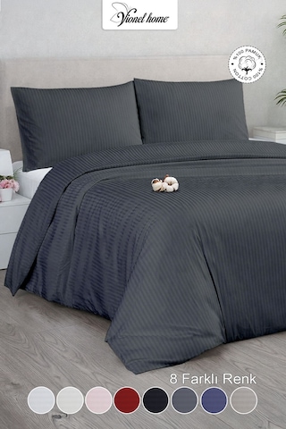 Çift Kişilik %100 Pamuk Saten Nevresim Seti Premium Seri 8 Renk Seçeneği 200x220 Antrasit