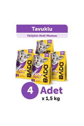 Bado Yetişkin Kedi Maması Tavuk Etli 1,5 Kg 4'lü
