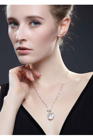 Monemel Seffaf Swarovski Taşlı Kuğu Kolye N0199b Gümüş - Rodyum