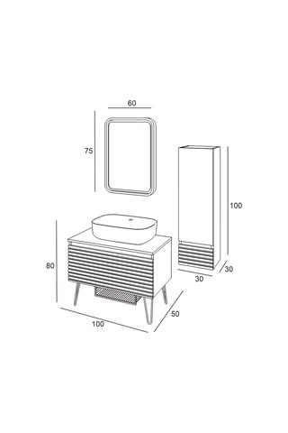Denko Taylan 100 Cm Mdf Siyah Banyo Dolabı Takımı + Boy Dolabı Siyah
