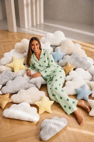 Womanandkids Yeşil Kadın Önden Düğmeli Uzun Kollu Alt Üst Pijama Takımı
