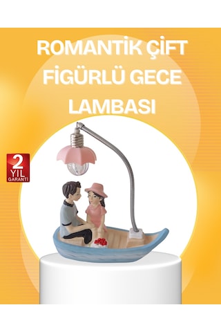 Muratech Romantik Çift Figürlü Gece Lambası Sandal Model Sevgiliye Özel Hediye Çok Renkli