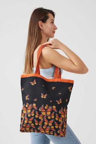 Ays Home Kelebek Desen Siyah Bez Alışveriş Plaj Omuz Çantası Siyah