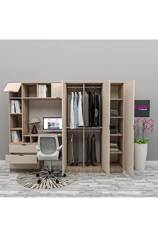 Lara Dolaplı Çalışma Masası Mdf Beyaz