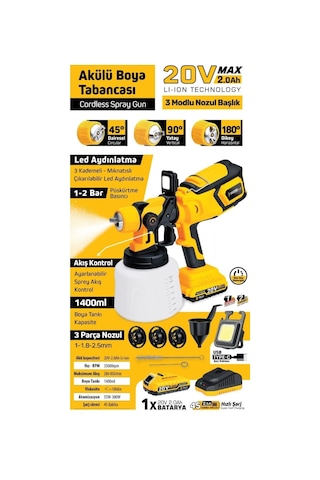 Sgs 5460 20V 2AH Akülü Boya Püskürtme Tabancası
