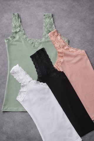 Demirsa Boutique Dantel Detaylı Modal Kumaş Askılı Siyah, Beyaz, Pudra Ve Yeşil Renk 4'lü Kadın Atlet Çok Renkli4