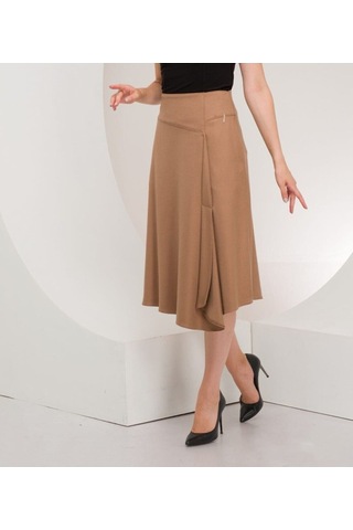 Kadın Flanel Kumaş Yırtmaçlı Etek Frn4051 CAMEL