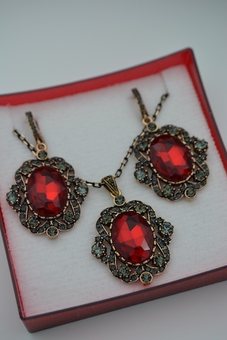 Stoneage Yakut ve Zirkon Taşlı Kolye ve Küpe Set Takım