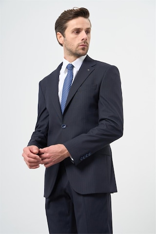 İmza Lacivert Çizgili Mono Yaka Astarlı 6 Drop Slim Fit Dar Kesim Takım Elbise 1001245102 Koyu Lacivert