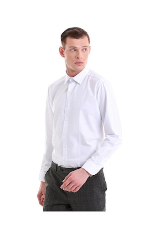 Hatemoğlu Mavi Slim Fit Baskılı Pamuklu Slim Yaka Uzun Kollu Klasik Gömlek Mavi