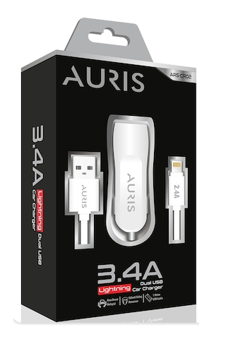Auris Cr02 İphone Kablolu Araç Şarj Cihazı Set Oto Çakmaklık 3.4a