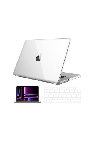 NovStrap Apple Uyumlu MacBook Pro 2023 M2 16 inc A2780 Parlak Kılıf + Şeffaf Klavye Kılıfı + Film