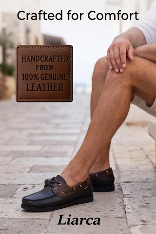 Liarca Blue Boy Marina Siyah Kahve Hakiki Deri Lüks Erkek Tekne Ayakkabısı, Makosen, Loafer Ve Casual... Siyah - Kahverengi