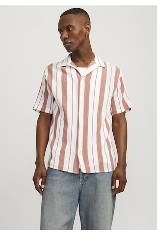 Jack & Jones Erkek Rahat Kesim Çizgili Gömlek - Luke 12255235 Maple Syrup Kiremit