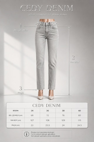 Cedy Denim Cedy Denım Kadın Yüksek Bel Straight Fit Kiraz Baskılı Buz Mavi Jean Pantolon E7007 Buz Mavisi