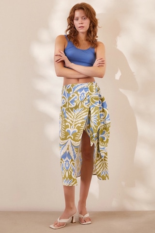 Never More Yırtmaçlı Desen Etek Mavi