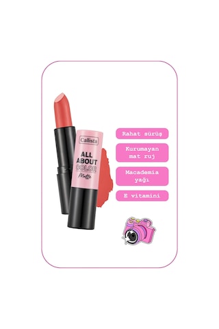 Callista All About Color Matte Lipstick Mat Görünümlü Ruj 514 Sunset Bliss - Pembe