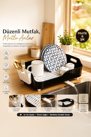 Porsima Akl-060 Siyah Lüks Tabaklık Bulaşıklık Su Akıtma Kanallı Siyah