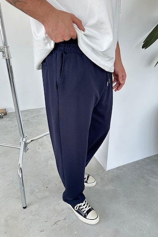 Lacivert Beli Lastik Detay Gabardin Baggy Pantolon Lacivert