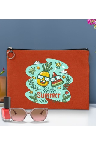 Bk Gift Yaz Temalı Astarlı Kiremit Portföy Çanta 30x21cm, Baskılı El Çantası, Organizer Çanta Çok Renkli