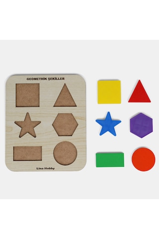 Montessori Eğitici Ahşap Geometrik Şekiller Yapboz - Okul Öncesi Çocuk Zeka Oyunu 20x17 Cm 1 Adet