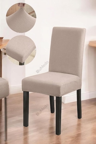 Bumedo Bambu Nano Kumaş Likralı Yıkanabilir 6'li Sandalye Kılıfı Lastikli Sandalye Örtüsü 6adet Vizon Genel