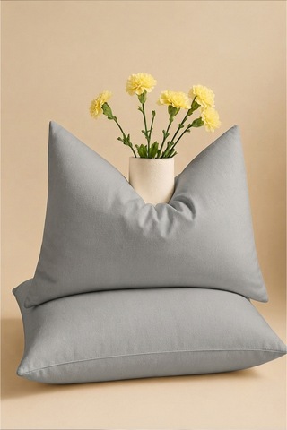 Gri Renkli Pamuklu Ranforce Kumaş Kapaklı Yastık Kılıfı 2 Adet 50x70 Cm Grı