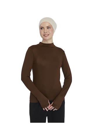 Kadın Organik Parmak Geçmeli Balıkçı Yakalı Body Çikolata