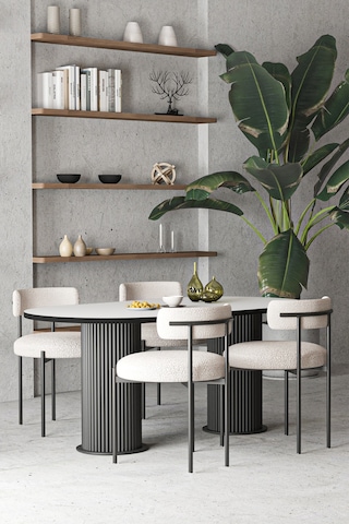 Avvio Anka Teddy Sandalye Bohem Lake Mdf Ayak 80x140 Oval Yemek Masası Mutfak Masası Masa Sandalye Takımı Beyaz