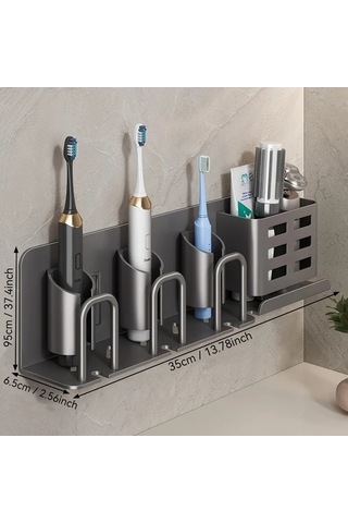 Fastbuy Challenger Duvara Elektrikli Diş Fırçası Tutucu Koyu Gri 2 Kart Yuvası Bardaksız Tasarım Koyu Gri Koyu Gri