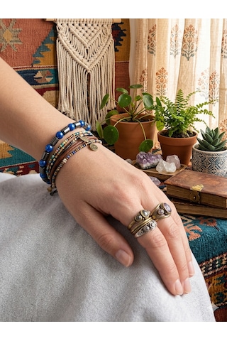 6 Mm Ve Boru Hematit Doğaltaş Bileklik Unisex Açık Mavi