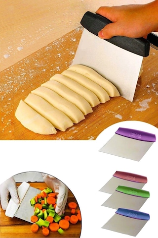 Hamur Kesme Aparatı Spatula + Ahşap Saplı Hamur Ve Pizza Kesme Ruleti Renkli