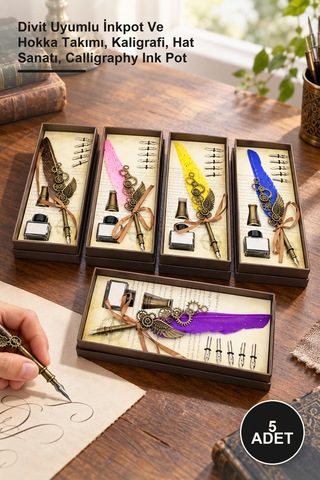 5 Adet Hokka Seti Divit Uyumlu İnkpot Ve Hokka Takımı, Kaligrafi, Hat Sanatı, Calligraphy Ink Pot