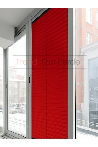 Kırmızı Plise Katlanır Cam Balkon Perdesi - Ofis Perdesi - Salon Perdesi - 088 Kırmızı