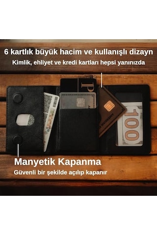 İphone İle Uyumlu Magsafe Özellikli Cüzdan Vegan Deri Güçlü Mıktanıs 6 Kart Hazneli Kartlık Siyah