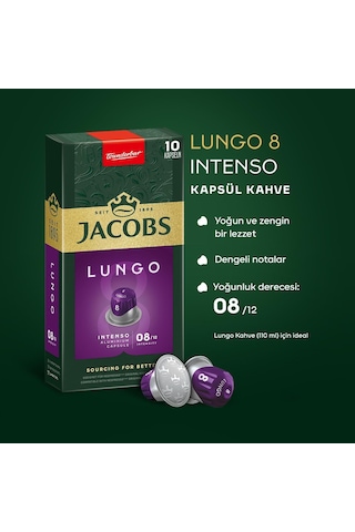 Jacobs Lungo 8 Intenso Nespresso Uyumlu Kapsül Kahve 10 Kapsül X 5 Adet Kapsül Kahve
