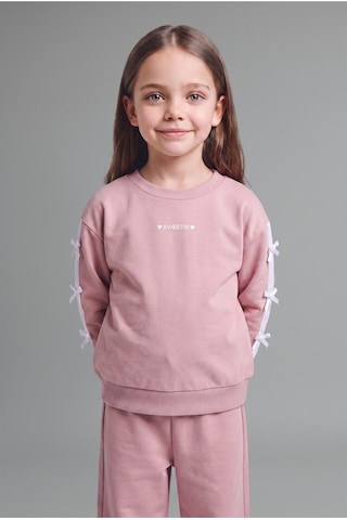 Defacto %100 Pamuk Fiyonk Detaylı Baskılı Basic Sweatshirt Üst Geniş Kesim Alt 2li Takım Kız Bebek I3660a526aupr347 Mor-pr347