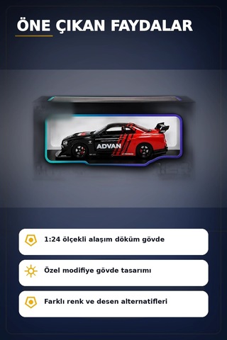Detaylı 1/24 Ölçek R34 Modifiye Spor Model Araç - Tek Renk Seçimli, Koleksiyonluk Oyunca Bx-313408