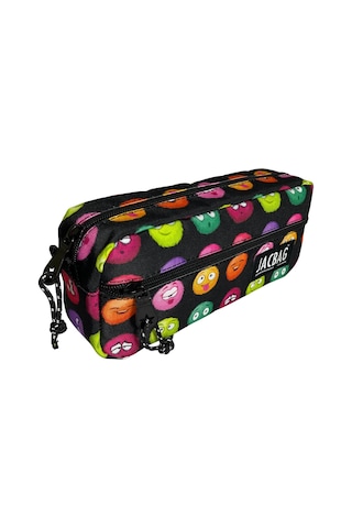 Jacbag Çift Fermuarlı Emoji Kız Çocuk Kalem Kutusu Çok Renkli