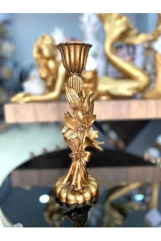 Şamdan Mumluk Çiçek Şamdan Polyester Gold Genel