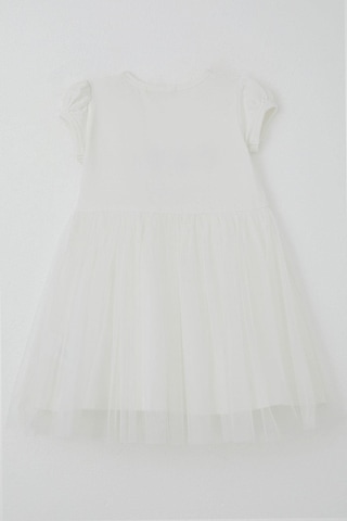 Breeze Kız Çocuk Elbise Çiçek Baskılı Tüllü Fiyonk Detaylı 1.5-5 Yaş, Ekru Ekru