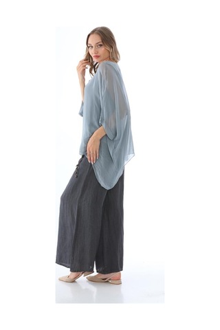 İtalyan Yarasa Kol İpek Bluz-8869 Gri