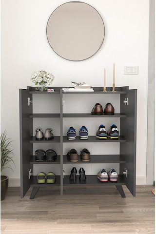 Bofigo 3 Kapaklı Ayakkabılık 8 Raflı Ayakkabılık Çok Amaçlı Dolap Ayakkabı Dolabı Kumsal Antrasit