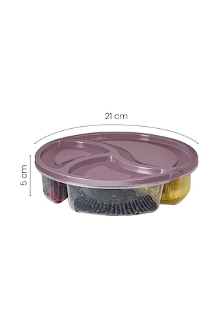 Vienev 3 Bölmeli Yuvarlak Saklama Kabı 1.2 L Pembe 4'lü