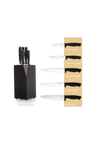 Schafer Solide Ahşap Bıçak Seti 6 Prç - Siyah10 Siyah