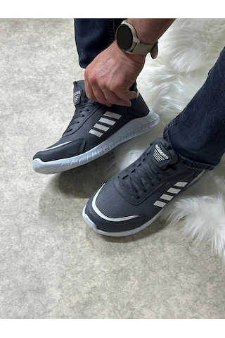 Günlük Erkek Sneaker Fileli Bağcıklı Rahat Esnek Dikiş Detaylı Yürüyüş Spor Ayakkabı 1453 Füme Beyaz