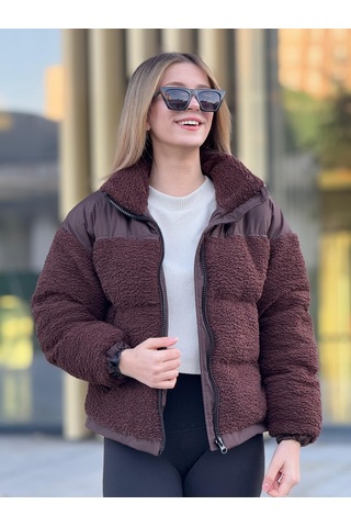 Kadın Kürklü Peluş Mont Çok Renkli