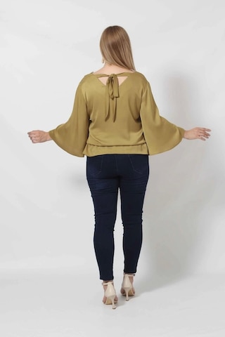 3183yy Yağ Yeşili Beli Lastikli Bol Kol Bluz Yağ Yeşili