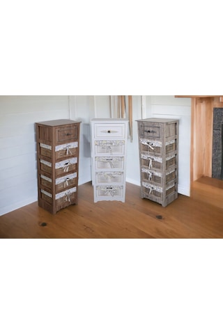 Ahşap 5 Çekmeceli Hasır Görünümlü Sebzelik Beyaz